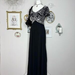 JKara Black and Silver Embellished Maxi Dress